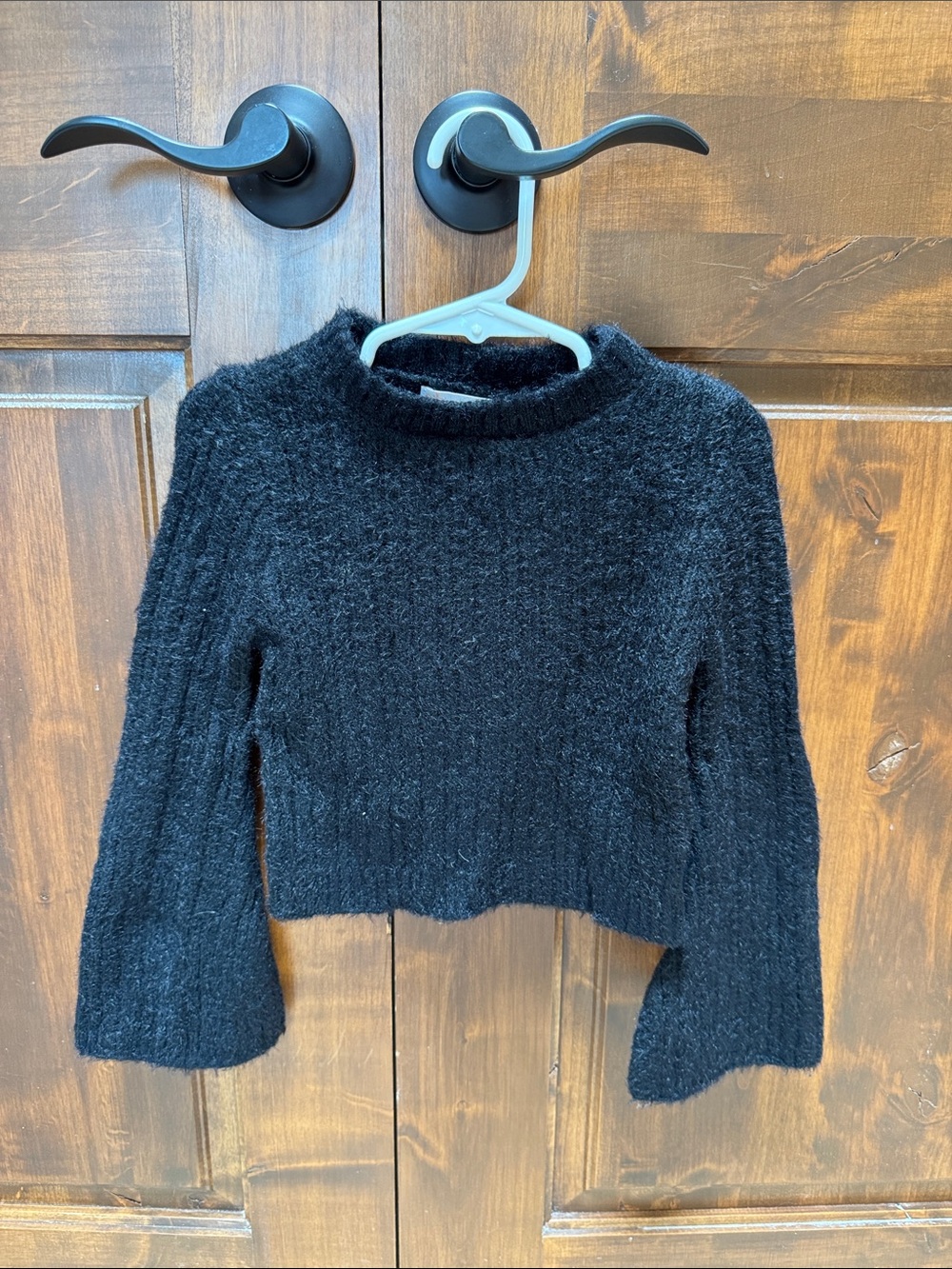 GB girls Black Fuzzy Cropped Sweater